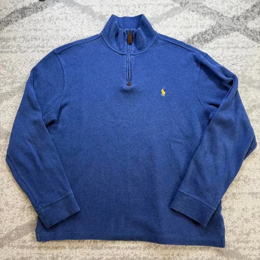 Polo Ralph Lauren Quarter Zip Sweater Mens Medium Blue Cotton